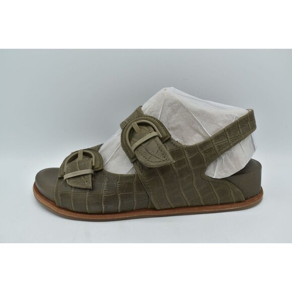 Sofft Womens Size 11 Adalia Olive Buckle Croc Embossed Suede Leather Sandals - Picture 5 of 11